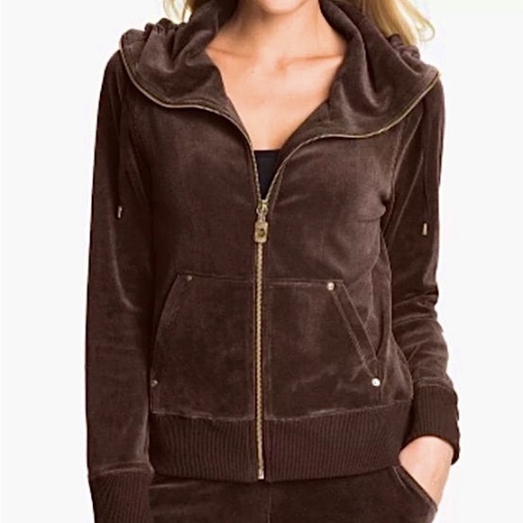 MICHAEL KORS Funnel Neck Velour Jacket Brown M - Picture 1 of 14
